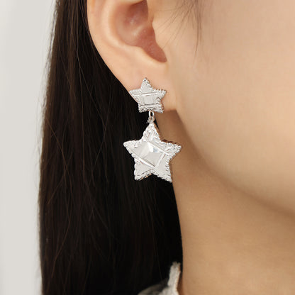 1 Pair Casual Simple Style Round Star Plating Carving Titanium Steel 18K Gold Plated Drop Earrings