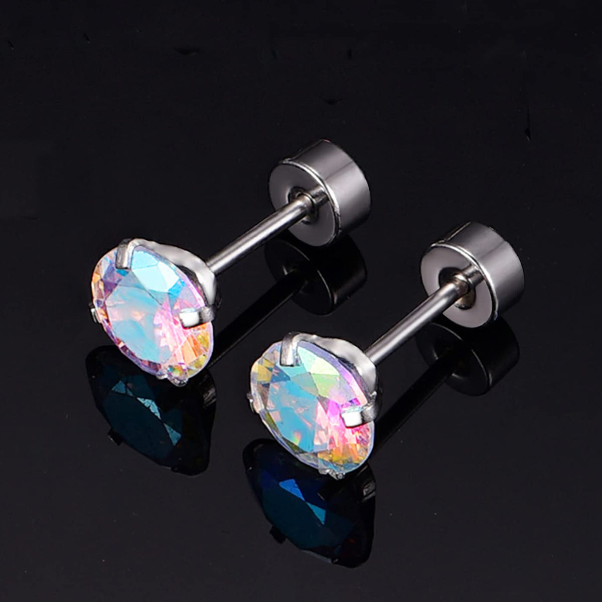 6 Pairs Casual Elegant Round Inlay Stainless Steel Zircon Gold Plated Ear Studs