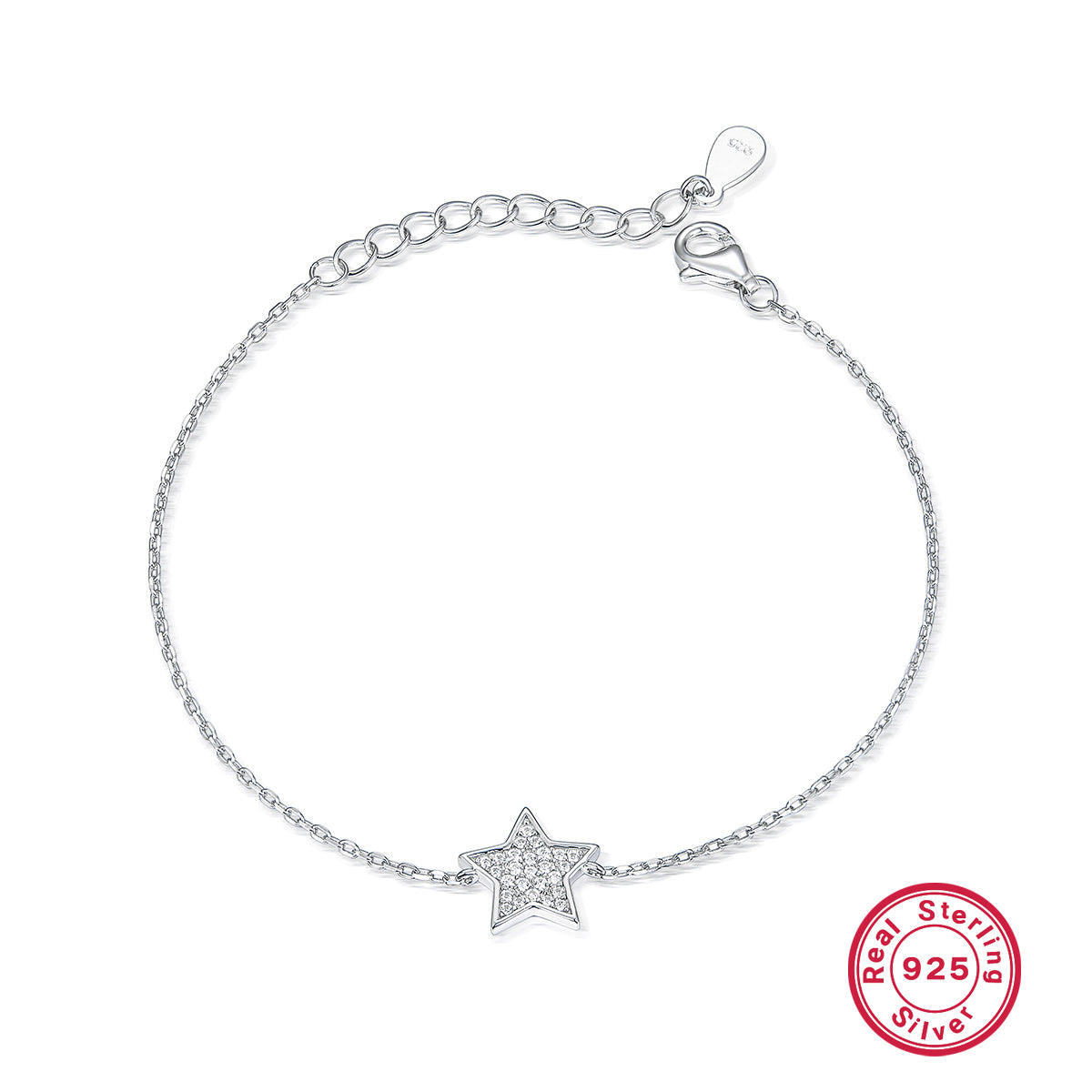 Sterling Silver White Gold Plated Simple Style Pentagram Star Inlay Zircon Bracelets