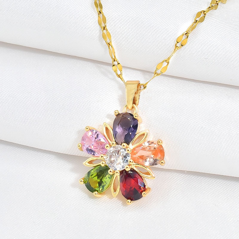 Fairy Style Leaf Flower Titanium Steel Inlay Zircon Women's Earrings Necklace Jewelry Set