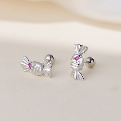 1 Pair Simple Style Candy Plating Inlay Sterling Silver Zircon Ear Studs