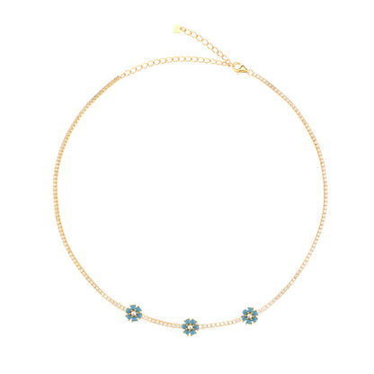 Sterling Silver 18K Gold Plated Simple Style Flower Inlay Artificial Pearls Zircon Necklace