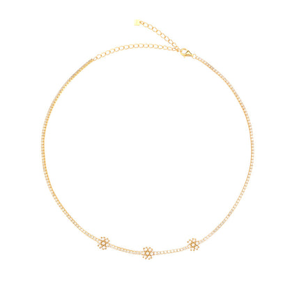 Sterling Silver 18K Gold Plated Simple Style Flower Inlay Artificial Pearls Zircon Necklace