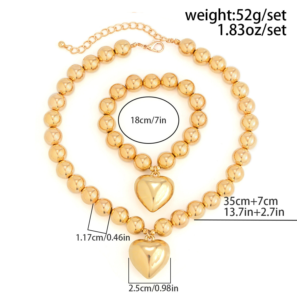 Exaggerated Fashion Heart Shape CCB Artificial Pearl Beaded Plating Women'S Bracelets Necklace