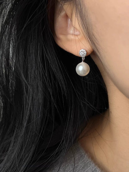 1 Pair IG Style Sweet Flower Hollow Out Inlay Alloy Rhinestones Pearl Drop Earrings Ear Cuffs Ear Studs