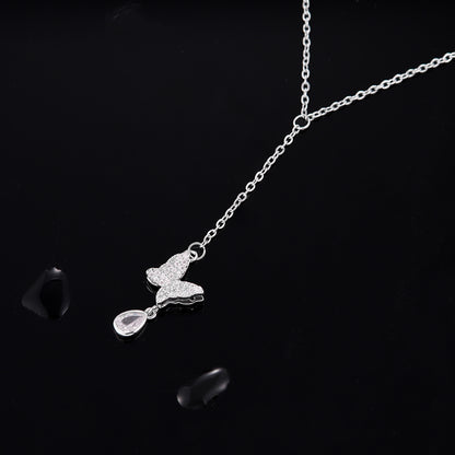 Stainless Steel Copper White Gold Plated Simple Style Butterfly Inlay Zircon Pendant Necklace