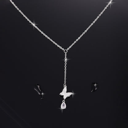 Stainless Steel Copper White Gold Plated Simple Style Butterfly Inlay Zircon Pendant Necklace