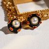 1 Pair Retro Round Inlay Copper Pearl Zircon 18K Gold Plated Ear Studs