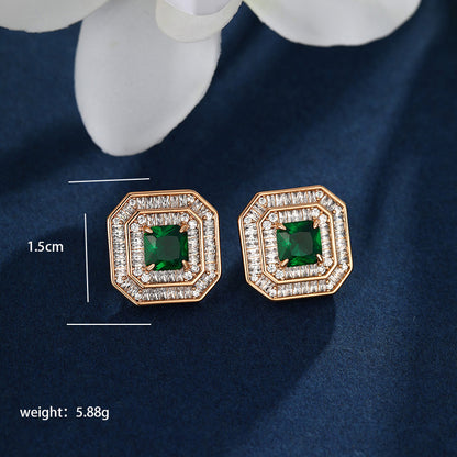 1 Pair Luxurious XUPING Simple Style Square Inlay Copper Alloy Artificial Gemstones 18K Gold Plated Ear Studs