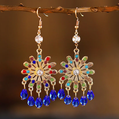 1 Pair Vintage Style Bohemian Water Droplets Petal Crystal Inlay Alloy Rhinestones Drop Earrings