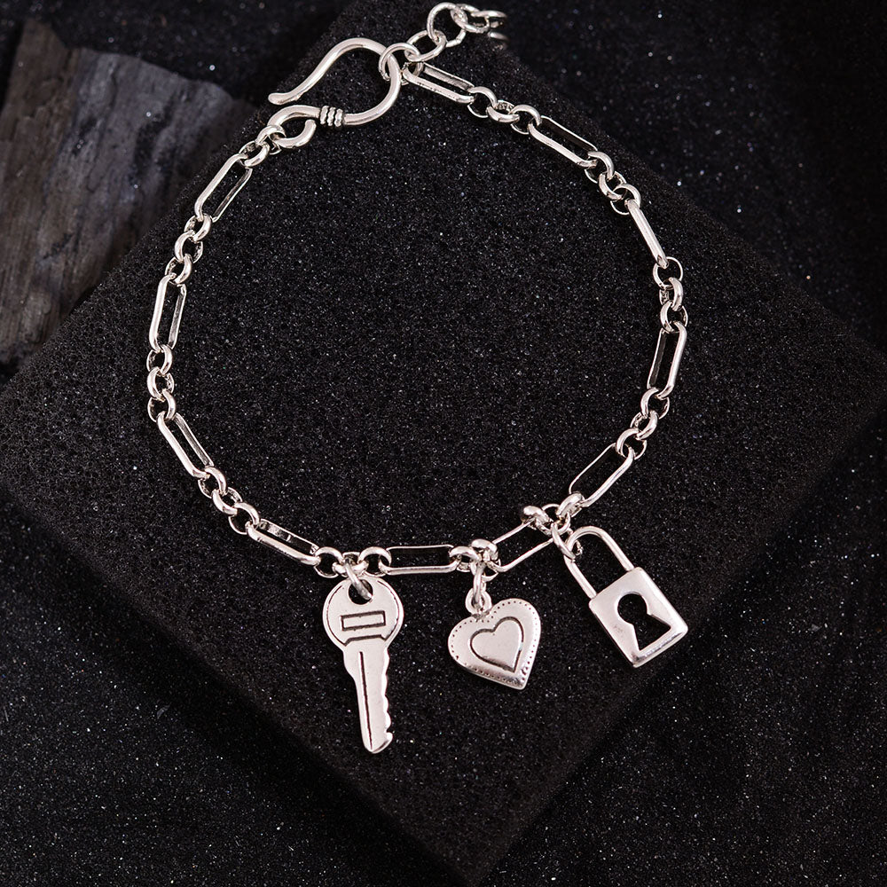 Copper Simple Style Heart Shape Key Lock Hollow Out Bracelets