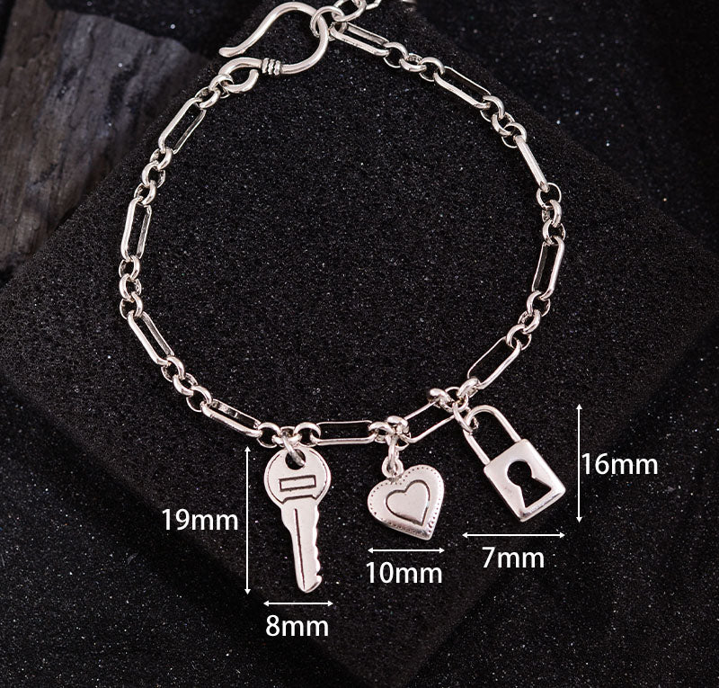 Copper Simple Style Heart Shape Key Lock Hollow Out Bracelets