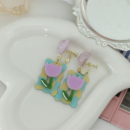 1 Pair Sweet Flower Arylic Drop Earrings