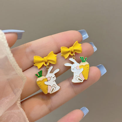 1 Pair Sweet Rabbit Carrot Bow Knot Enamel Alloy Drop Earrings