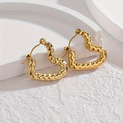 1 Pair Vintage Style Heart Shape Stainless Steel Gold Plated Hoop Earrings