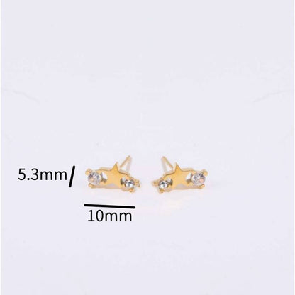 1 Pair Simple Style Star Inlay Stainless Steel Zircon Gold Plated Ear Studs