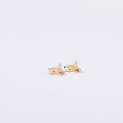 1 Pair Simple Style Star Inlay Stainless Steel Zircon Gold Plated Ear Studs