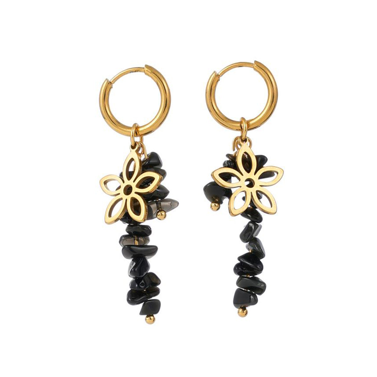 1 Pair Vintage Style Geometric Flower Irregular Stainless Steel Natural Stone Drop Earrings