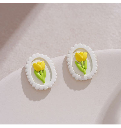 1 Pair IG Style Sweet Oval Flower Stoving Varnish Alloy Ear Studs