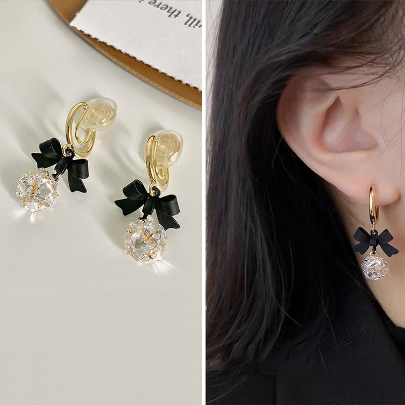 1 Pair Simple Style Leaf Flower Bow Knot Inlay Copper Zircon Drop Earrings