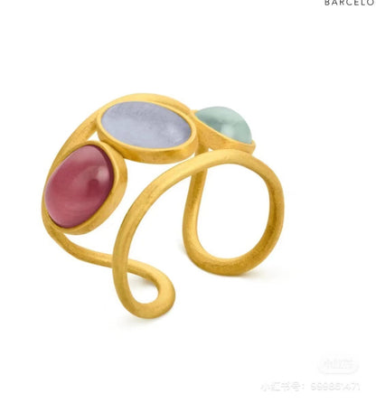 Wholesale Retro Geometric Copper Inlay Gem Open Rings