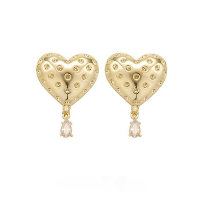 1 Pair Simple Style Heart Shape Carving Sterling Silver Ear Studs