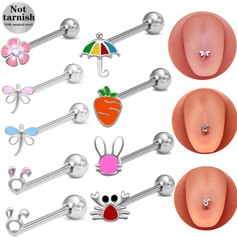 1 Piece Tongue Rings Hip-Hop Rock Ethnic Style Animal Fruit Butterfly Stainless Steel Copper Epoxy Inlay Rhinestones White Gold Plated Tongue Rings