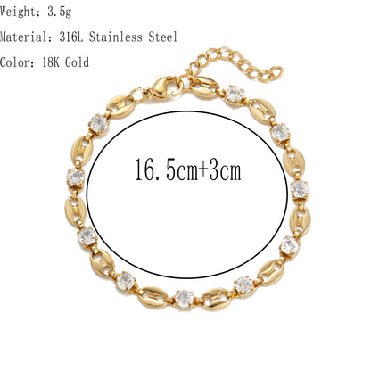 Stainless Steel Simple Style Classic Style Geometric Plating Inlay Zircon Bracelets