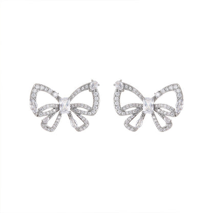 1 Pair Sweet Bow Knot Plating Inlay Copper Zircon Ear Studs