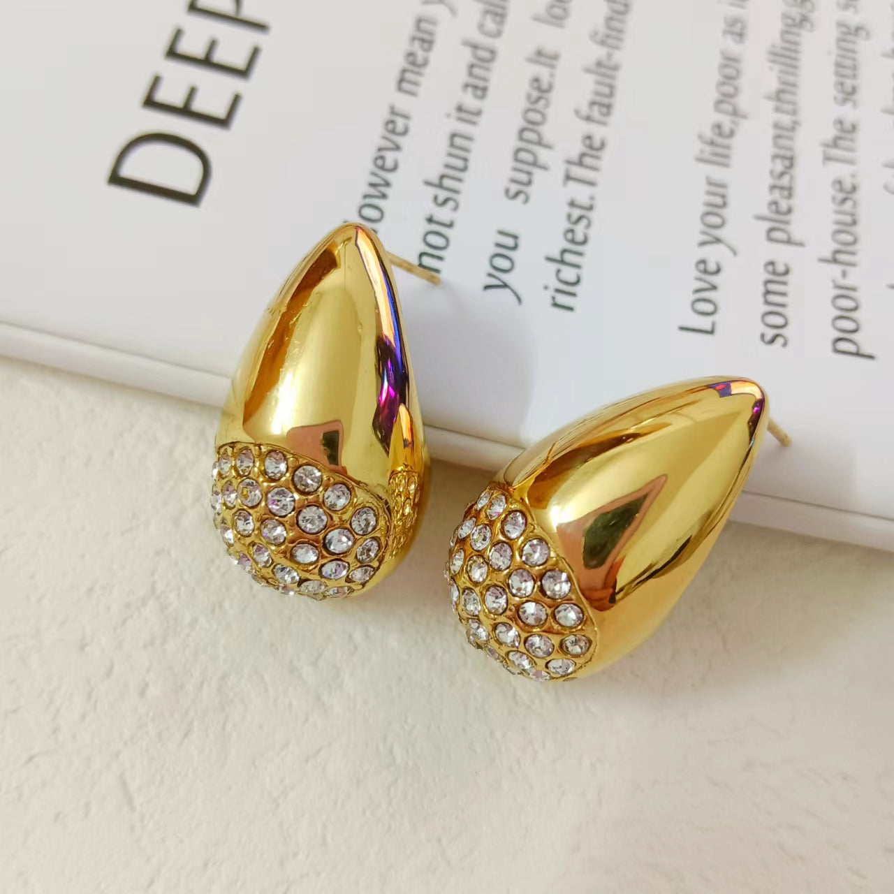 1 Piece Vintage Style Water Droplets Inlay Stainless Steel Zircon 18K Gold Plated Ear Studs