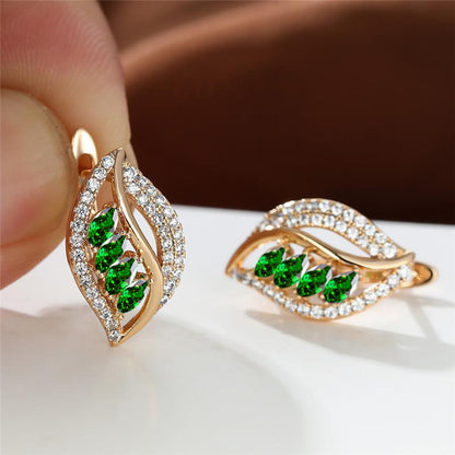 1 Pair Elegant Simple Style Leaf Plating Inlay Copper Zircon Earrings