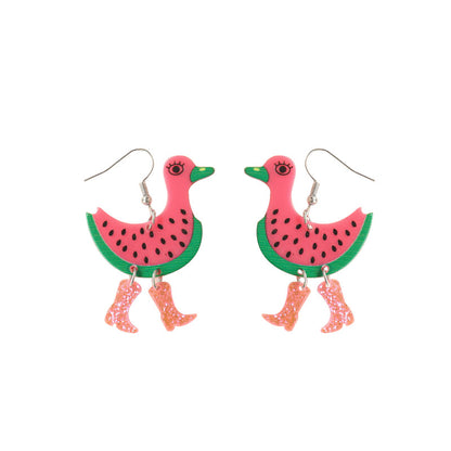 1 Pair Cartoon Style Cute Watermelon Duck Arylic Drop Earrings