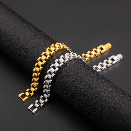 Stainless Steel 18K Gold Plated Business Vintage Style Solid Color Polishing Bracelets