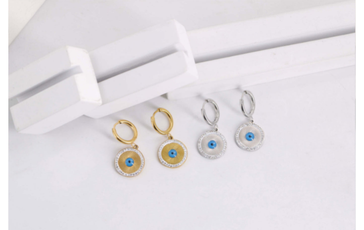 1 Pair Casual Simple Style Devil's Eye Plating Inlay Stainless Steel Zircon Drop Earrings