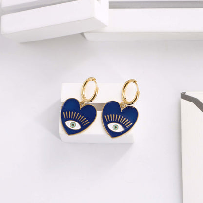 1 Pair Casual Simple Style Devil's Eye Heart Shape Enamel Plating Titanium Steel Drop Earrings