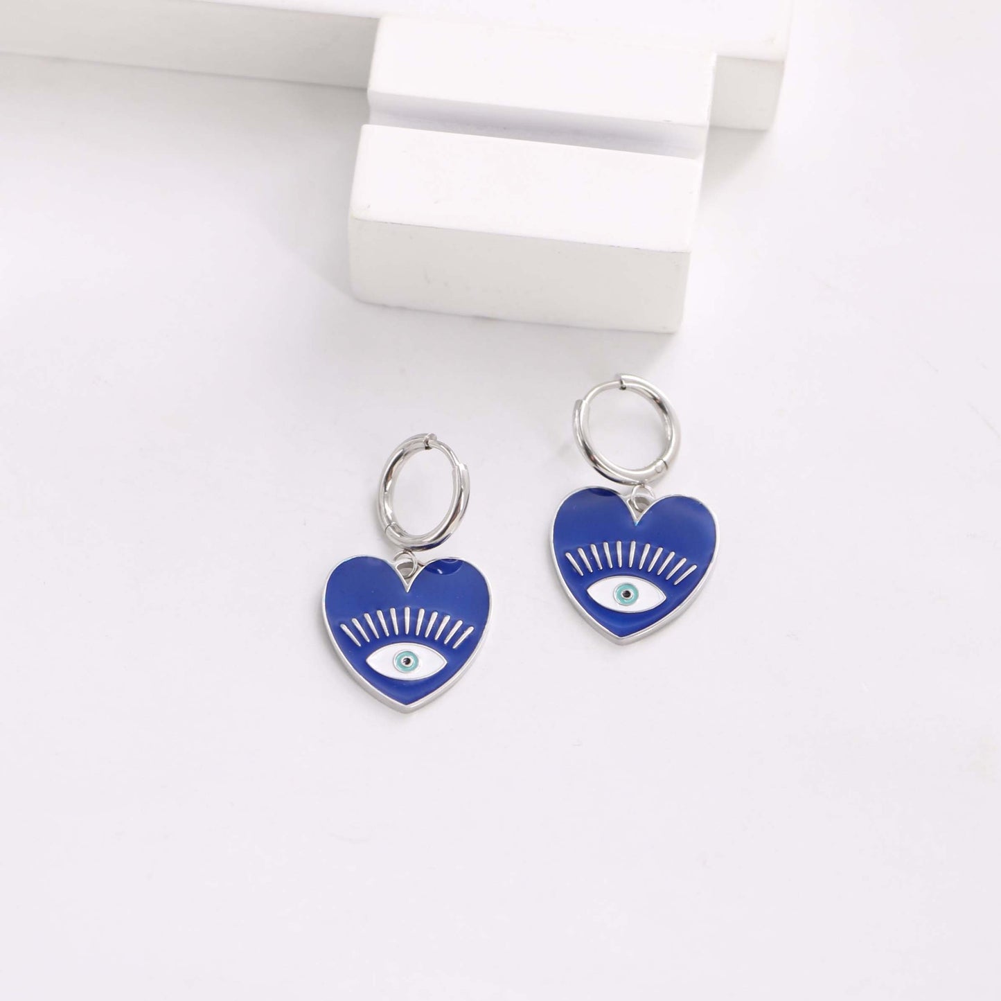 1 Pair Casual Simple Style Devil's Eye Heart Shape Enamel Plating Titanium Steel Drop Earrings