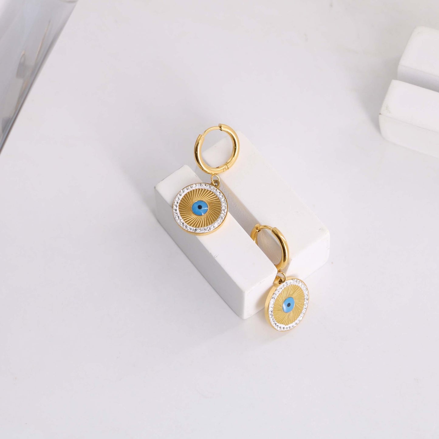 1 Pair Casual Simple Style Devil's Eye Plating Inlay Stainless Steel Zircon Drop Earrings