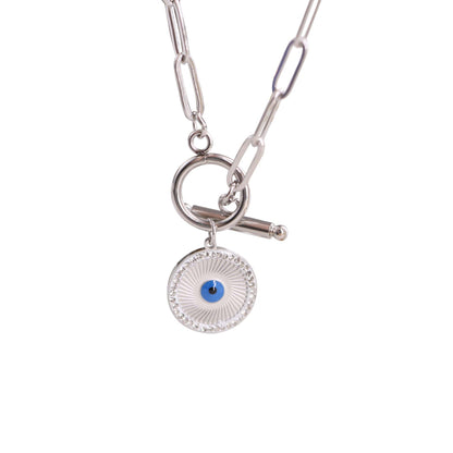 Titanium Steel Casual Simple Style Round Devil's Eye Enamel Plating Inlay Zircon Pendant Necklace