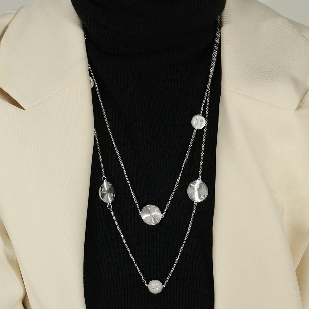 Titanium Steel Casual Elegant Simple Style Round Plating Inlay Rhinestones Sweater Chain