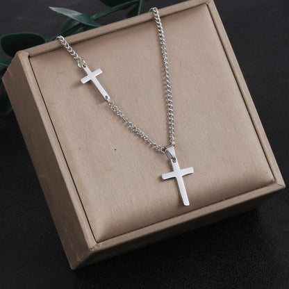 Titanium Steel Hip-Hop Cross Polishing Pendant Necklace