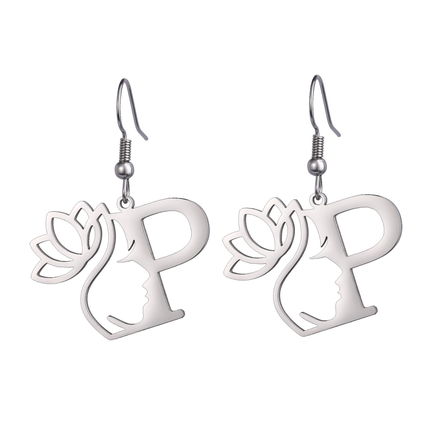 1 Pair Elegant Simple Style Letter Lotus Plating Stainless Steel Drop Earrings