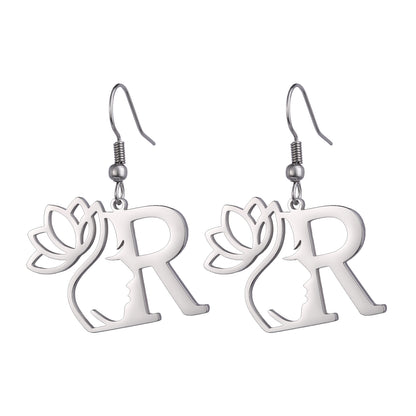 1 Pair Elegant Simple Style Letter Lotus Plating Stainless Steel Drop Earrings