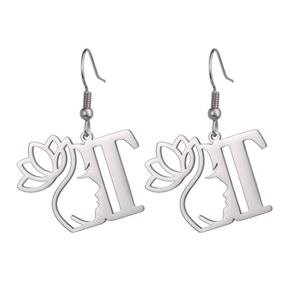 1 Pair Elegant Simple Style Letter Lotus Plating Stainless Steel Drop Earrings