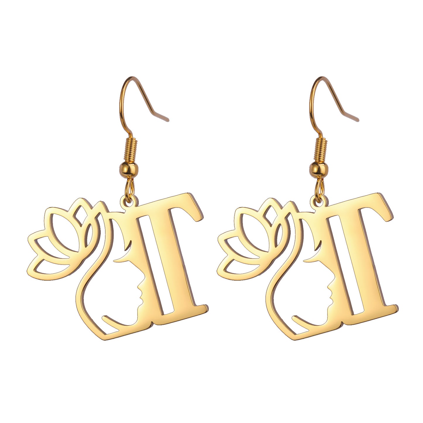 1 Pair Elegant Simple Style Letter Lotus Plating Stainless Steel Drop Earrings