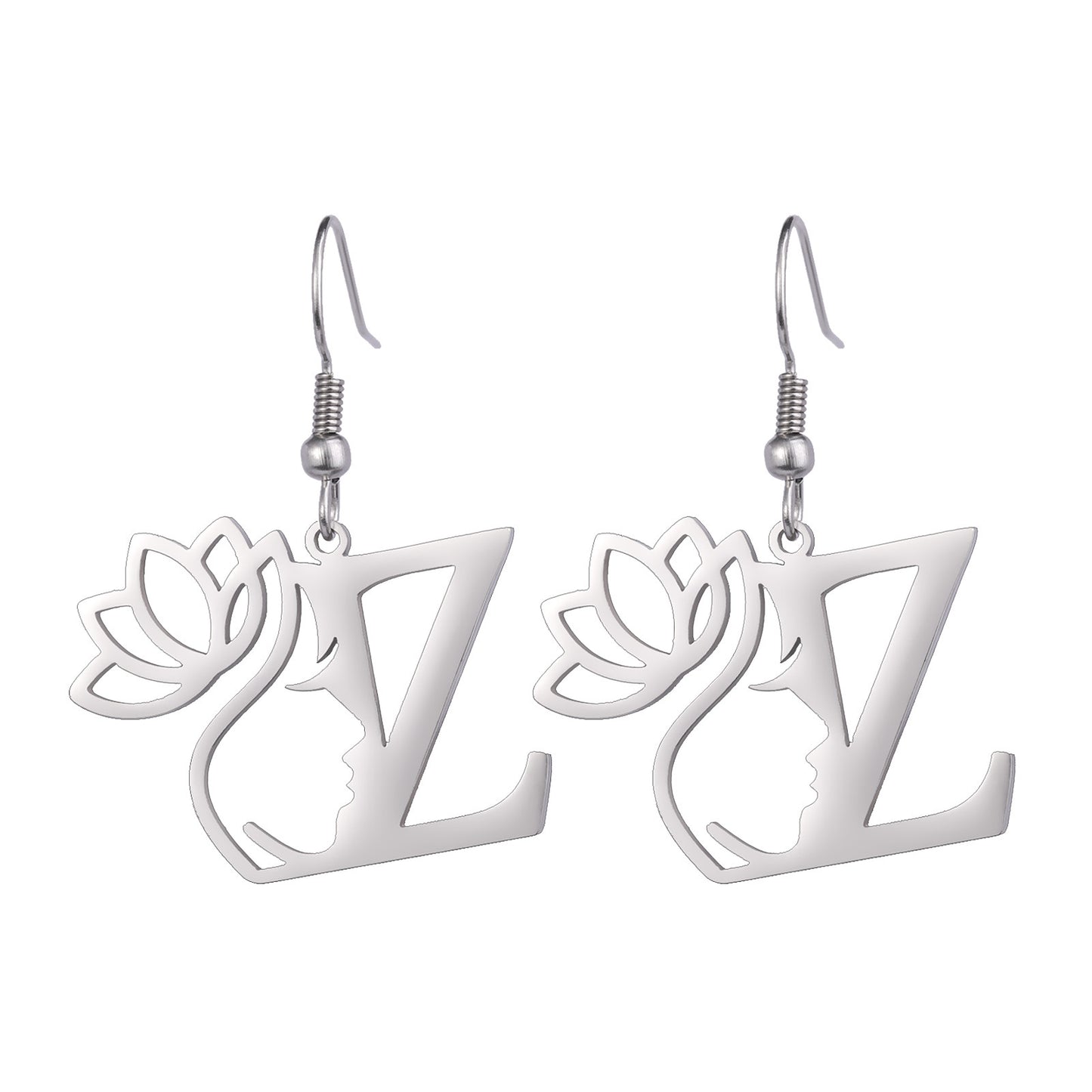 1 Pair Elegant Simple Style Letter Lotus Plating Stainless Steel Drop Earrings