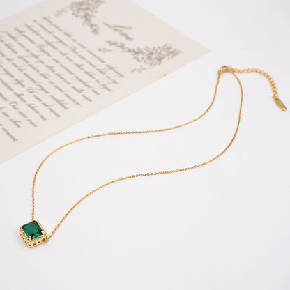 Elegant Vintage Style Handmade Square Alloy Titanium Steel Beaded Pearl Inlay Glass Gold Plated Women's Necklace