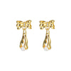 1 Pair Retro Bow Knot Inlay Copper Pearl Zircon 18K Gold Plated Drop Earrings