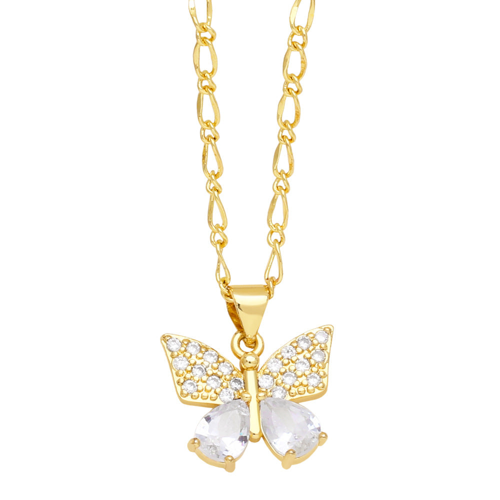 Copper Simple Style Classic Style Butterfly Inlay Zircon Pendant Necklace