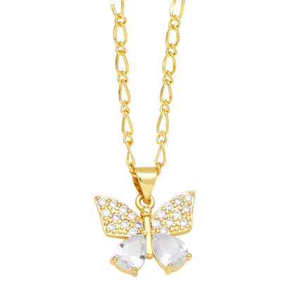 Copper Simple Style Classic Style Butterfly Inlay Zircon Pendant Necklace