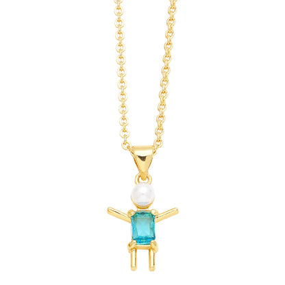 Copper Cute Cartoon Character Inlay Zircon Pendant Necklace